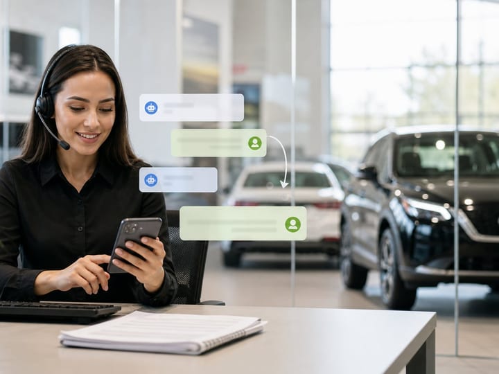 Dealership representative reviewing an AI-assisted inbound customer conversation