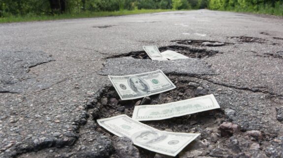 money in the middle of a road