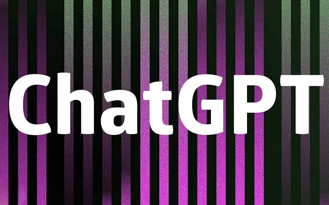 a black and purple striped background with white text