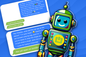 a cartoon robot with text