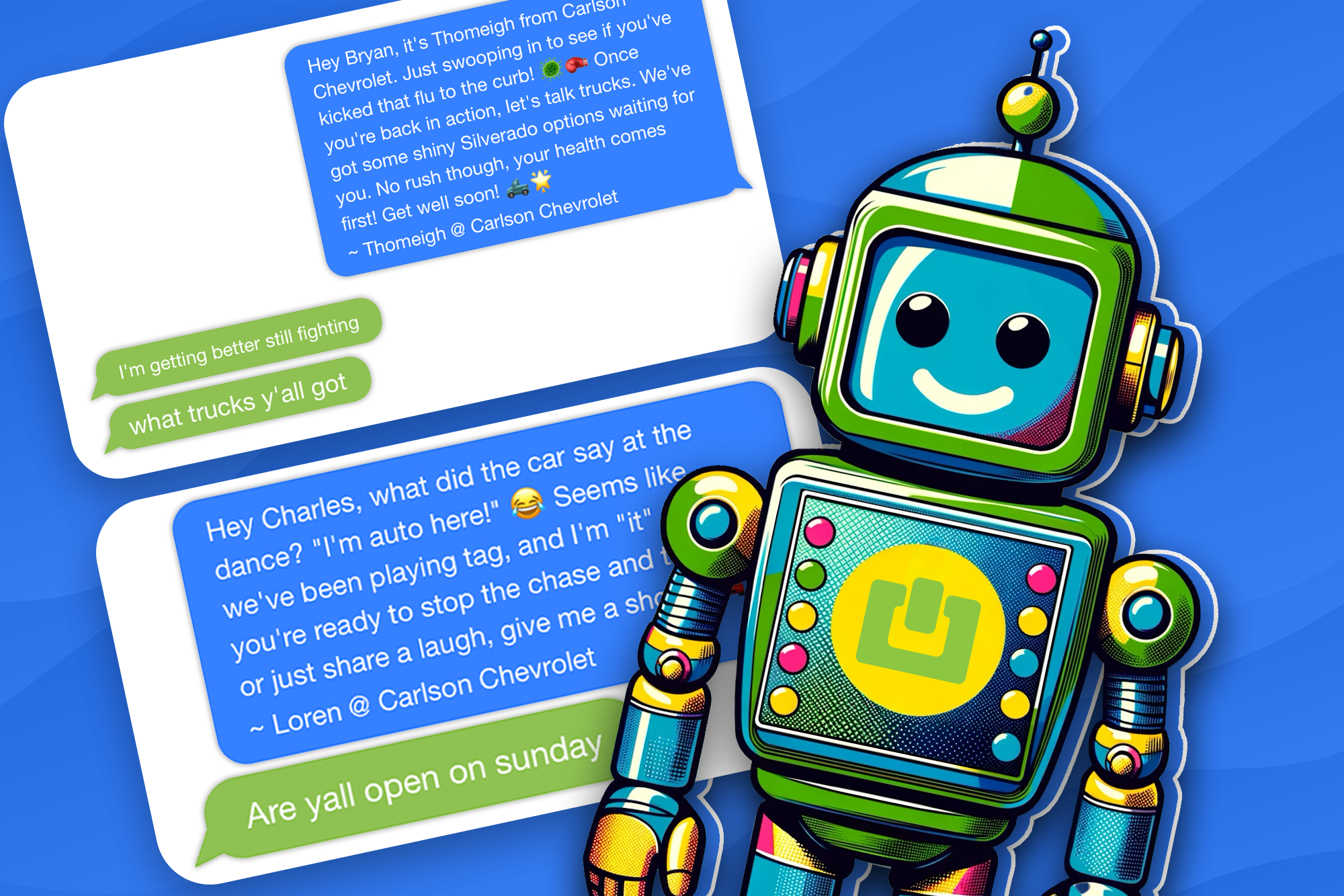 a cartoon robot with text