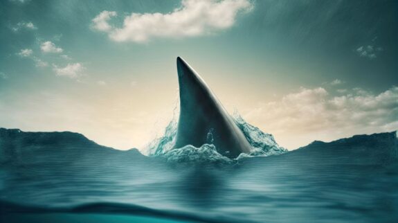 a shark fin sticking out of the water