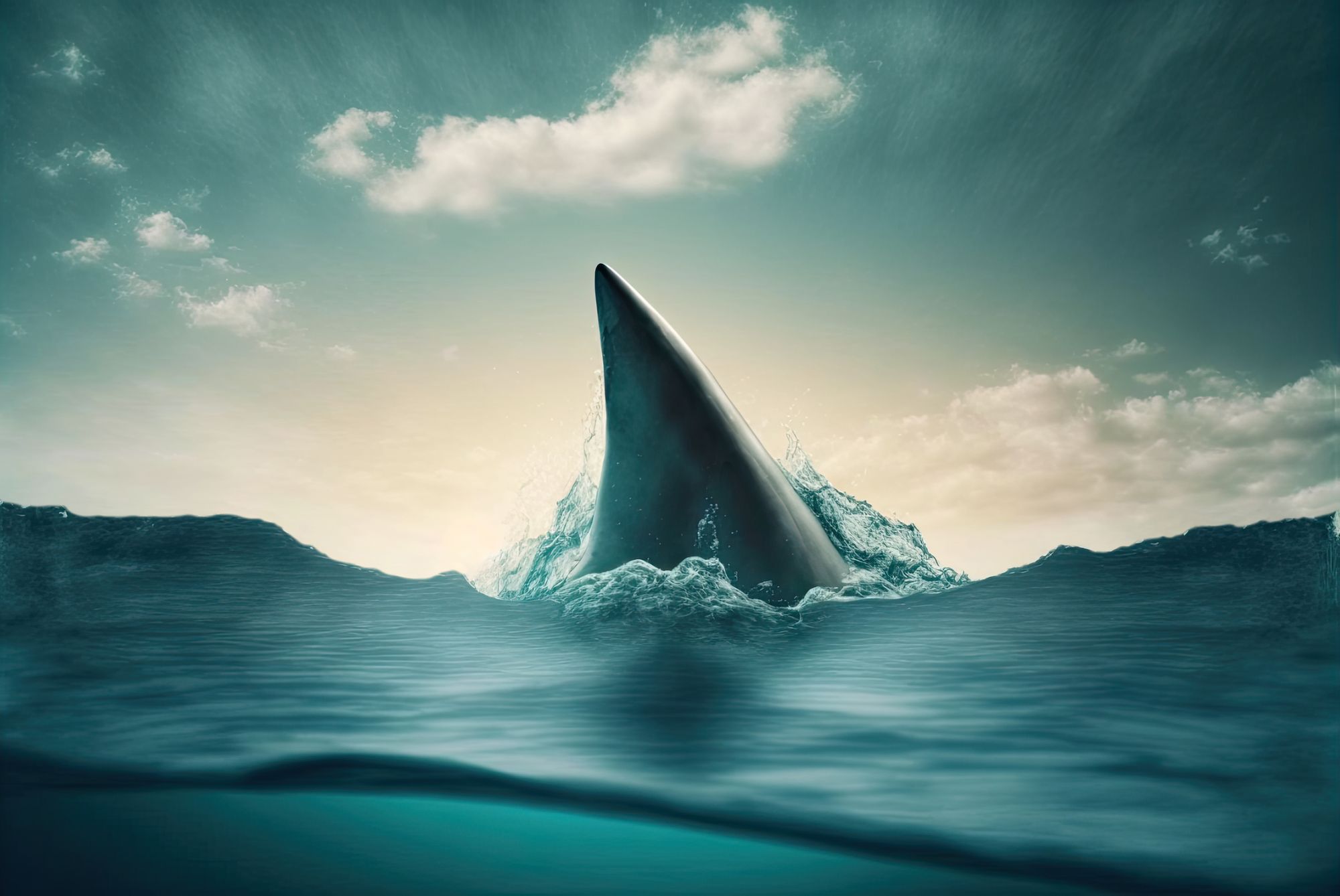 a shark fin sticking out of the water