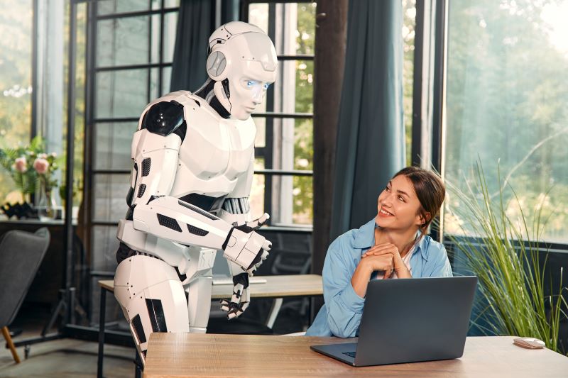 Robot And Woman Talking