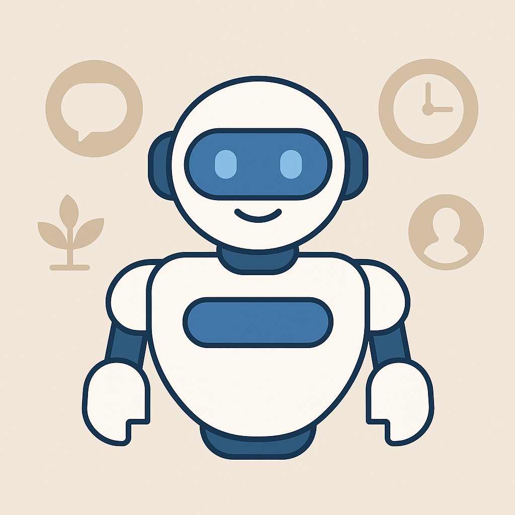 The Future Of Automotive Artificial Intelligence: 5 Reasons Why Tecobi Is So Powerful 5 Minimalist Robot Illustration Representing Tecobi Automotive Crm Ai With Icons For Communication, Growth, Timeliness, And Customer Focus