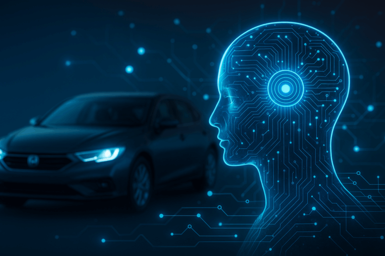A Blue Circuit Board In Front Of A Car